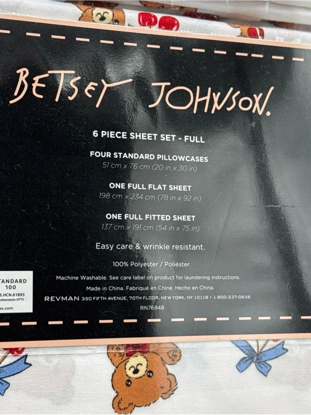 Betsey Johnson Cherries And Teddies FULL Sheet Set 6 Pc Cute NWT